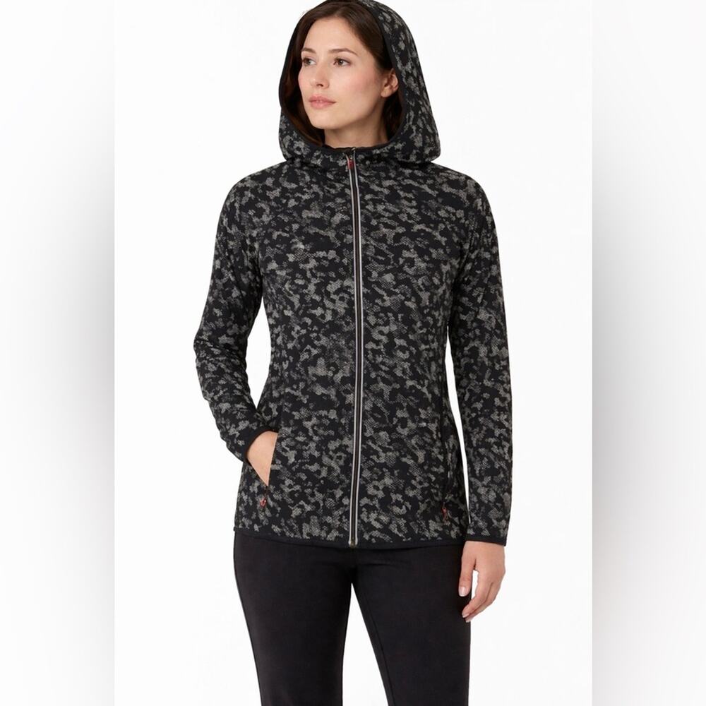 Tommy Hilfiger Sport Black Camo Hooded Windbreaker Women’s Large Packable